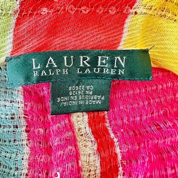 Lauren Ralph Lauren Scarf Women's Striped Sequin Infinity Loop Scarf Pink Yellow - Picture 3 of 4